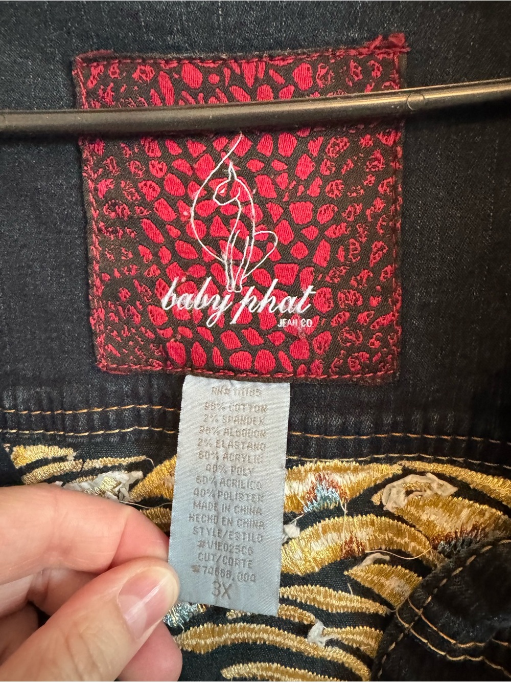 Women’s Baby Phat Dark Blue Denim Jacket with Yellow Embroidery - Picture 6 of 6
